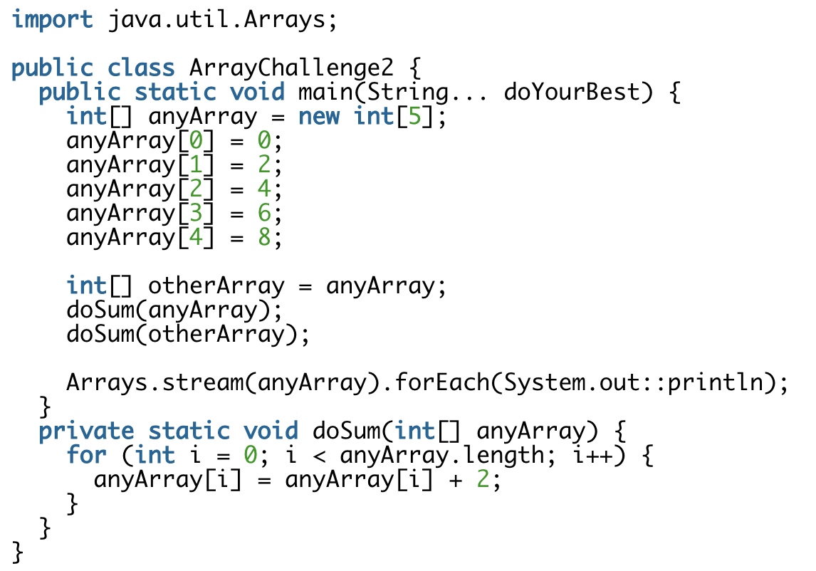 Arrays and Object Reference Java Challenge