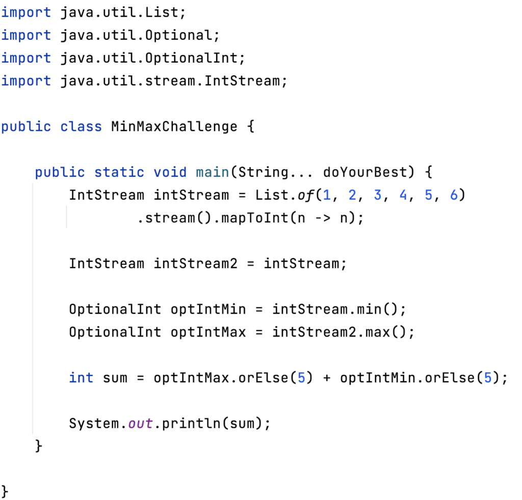Min Max Stream Challenge - Quiz 37266 | Java Challengers