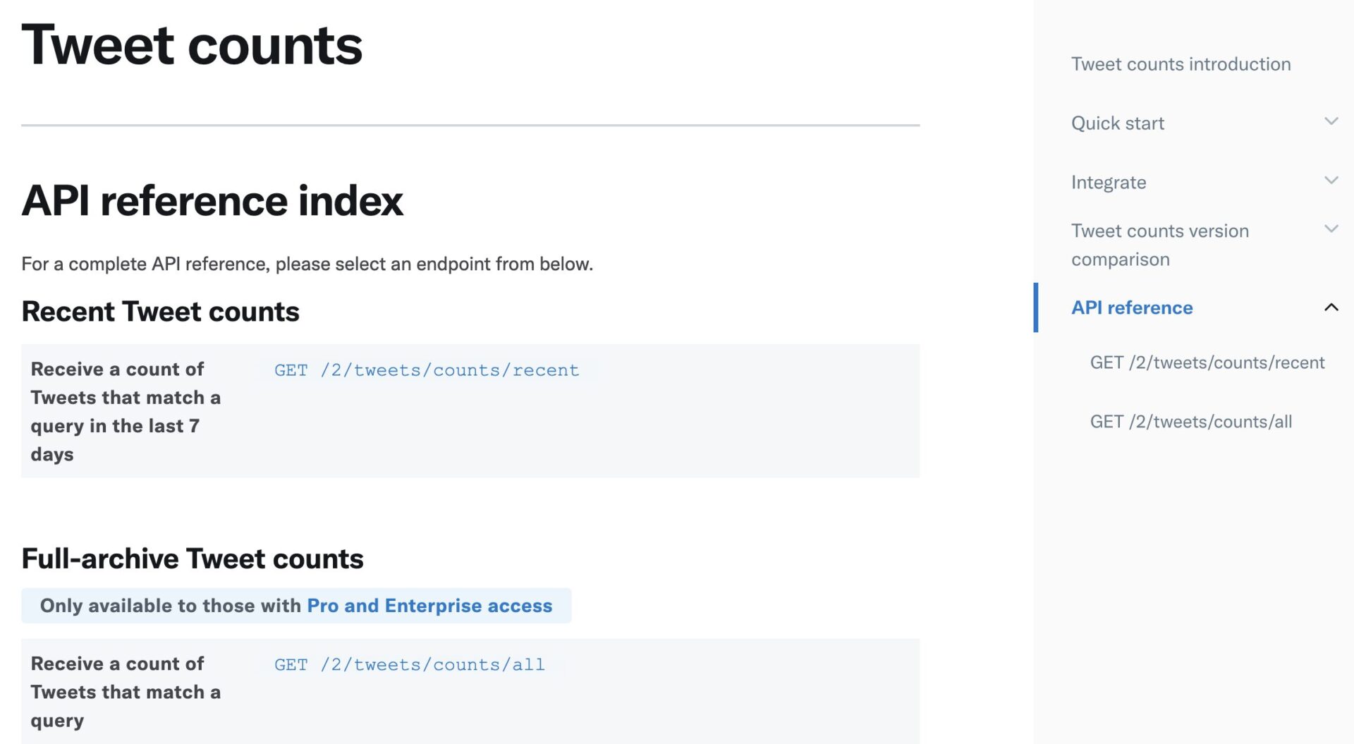 Documentation for tweet count API.